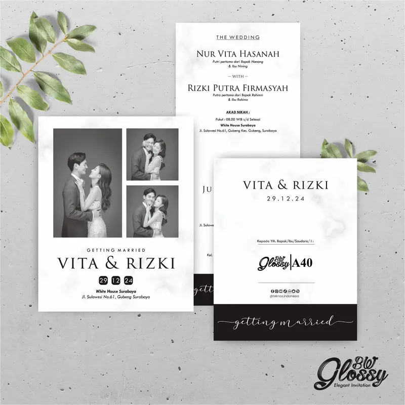 UNDANGAN PERNIKAHAN MEWAH GLOSSY BW - UNDANGAN NIKAH GLOSSY BW A41-A50 5