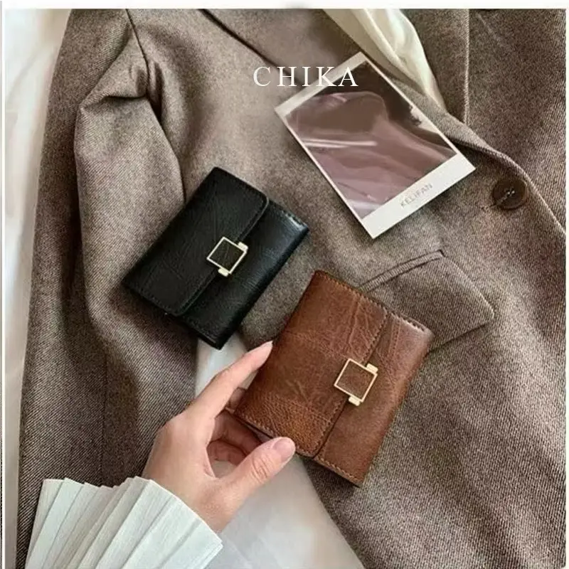 Chika Dompet Lipat Wanita Short Retro Fashion Card Pack Card Holder dompet wanita import dompet kecil#C231-4 Dompet Wanita Lipat Kotak Retro C231-4 Kartu 2