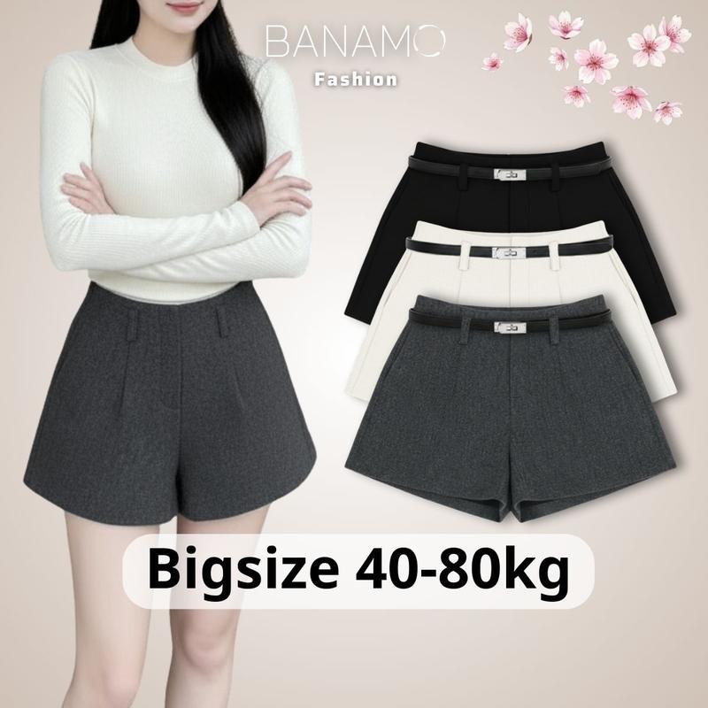  Quần short nữ dạ ép BIGSIZE Banamo Fashion cạp cao có lớp lót trong chất vải dày dặn mặc thu đông 690 - Pants 