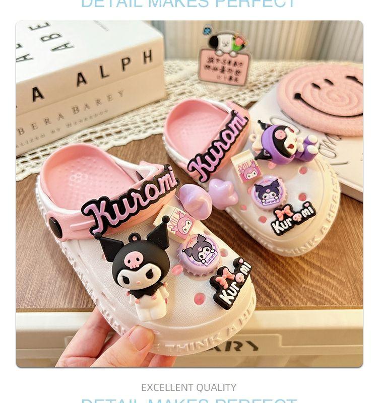 Product Introduction of Kuromi children's internet famous slippers, cool shoes, girls' hole shoes, funny girls' Kuromi fans, anti slip summer women's swimming one piece FNI6 8