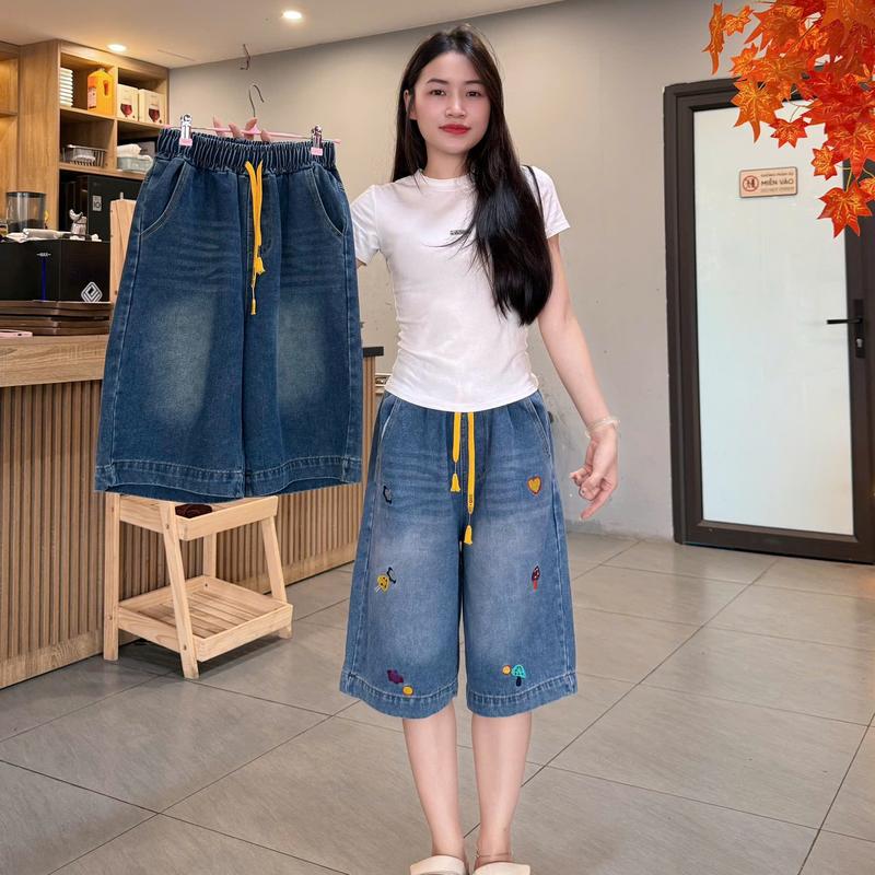 A6027 Quần Ống Đứng Suông Jeans Nữ - Trơn Thêu- Cạp Chun Dài 60cm-Mặc ĐI Chơi Đi Dạo Phố Đều Đẹp-Lưng Thun Thoải Mái Size:40-80kg -JIMMY PA