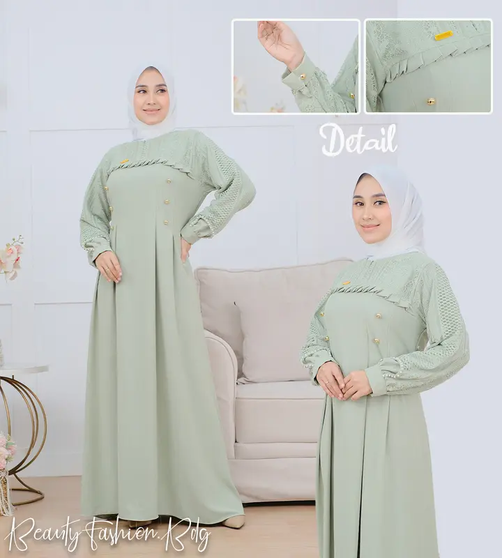 Gamis Wanita Muslim ARSYILA Dress Mix Brukat Malika Payet Mutiara Crinckle Airflow Terbaru 5