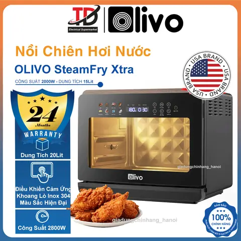 Nồi Chiên Hơi Nước OLIVO SteamFry Xtra, 20Lit - 2800w, 70 Chế Độ Nấu - Có Trục Quay Khi Nướng, Hàng chính hãnġ