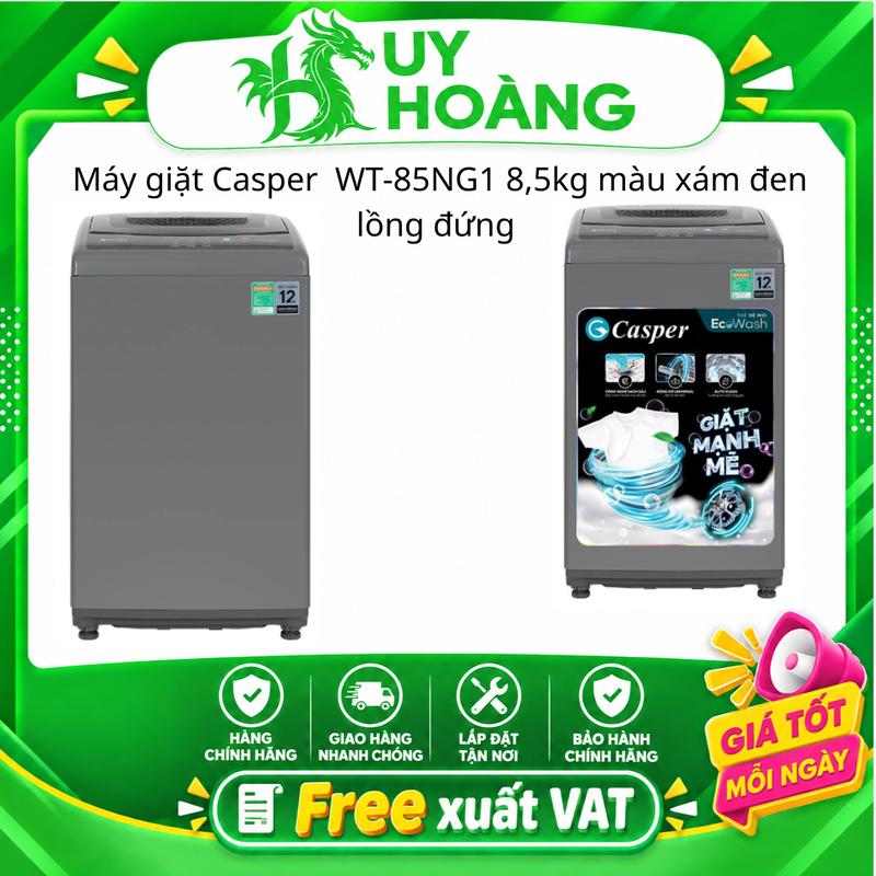 - Máy giặt Casper WT-85NG1 8,5kg màu xám đen lồng đứng