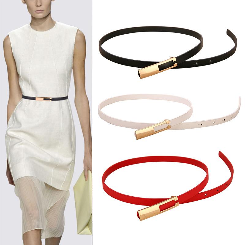 Thắt Lưng Khóa Kim Loại Cho Nữ, Thắt Lưng Da Mỏng Chất Lượng Cao Cho Váy, Thắt Lưng Nữ, Dây Thắt Lưng Màu Đen Và Trắng