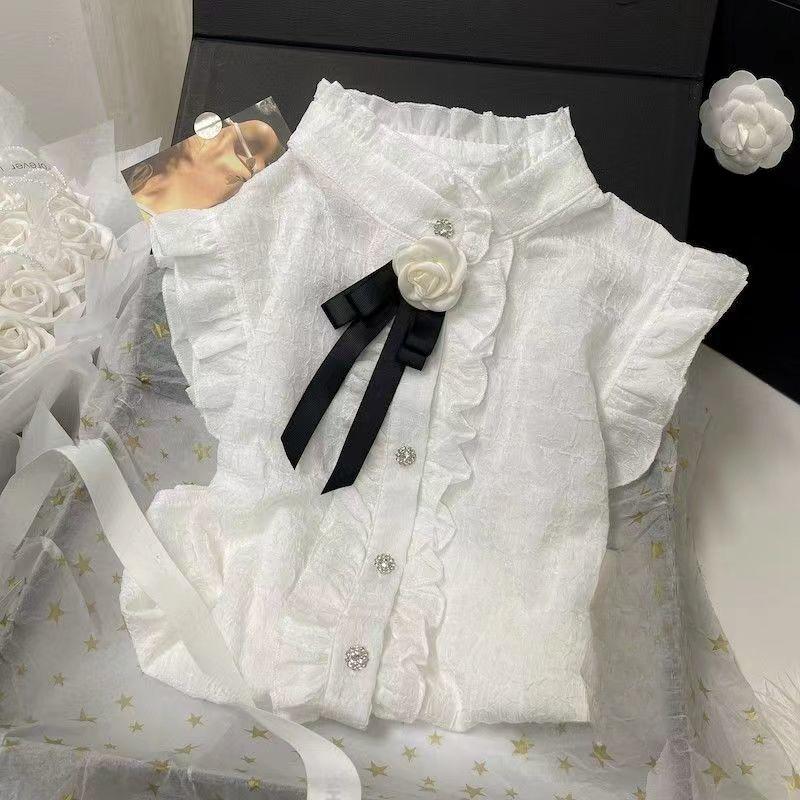 Áo Sơ Mi Vest Không Tay Phong Cách Cung Điện OOTD, Dành Cho Nữ, Hàng Mới Về Mùa Hè 2024, Tay Bay, Áo Sơ Mi Chắp Vá Xếp Nhún Hợp Xu hướng