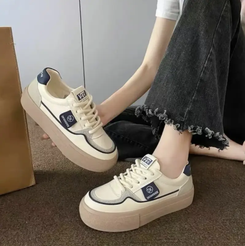 Giày Thể Thao Cho Nữ, Màu Trơn Phong Cách Thường Ngày Trong Khuôn Viên Trường, Đế Dày, Giày Trắng Sneaker Shoes Nhung Cổ Cao Kim Tuyến 6