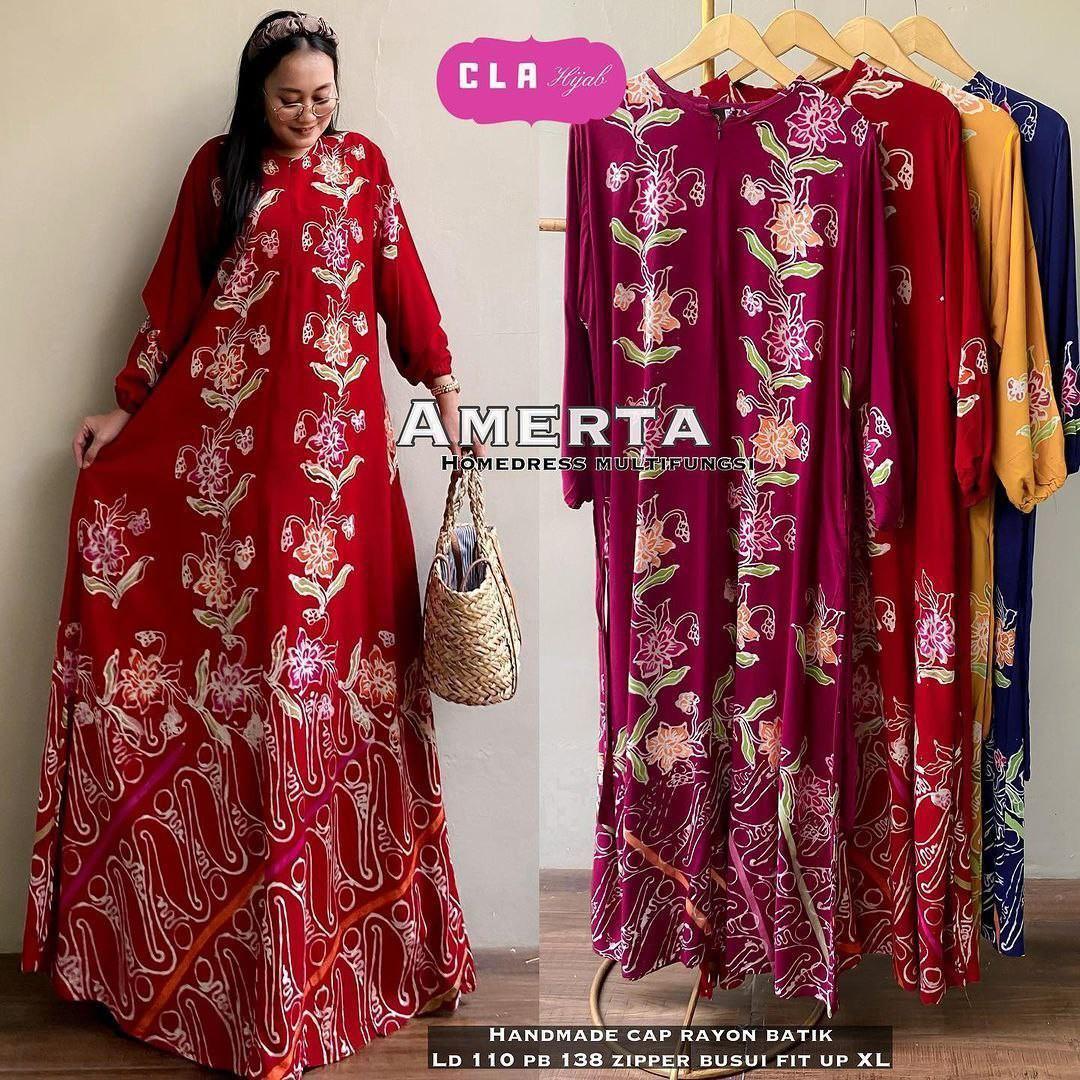 Gamis Amerta - Batik Cap Bahan Rayon Super Busui Friendly Jumbo - Fashion Wanita - adem murah Karet Lembut Motif Muslim
