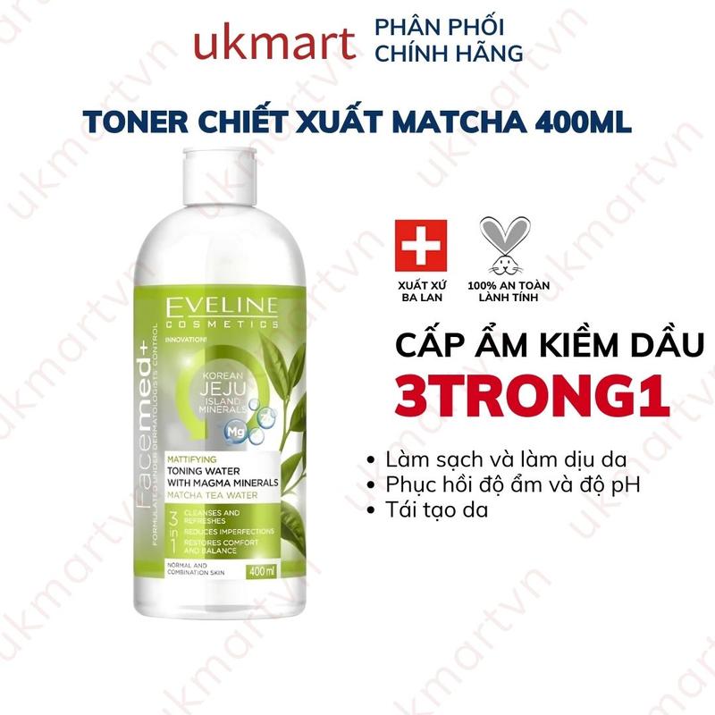  Nước Hoa Hồng Matcha EVELINE Toning Water With Magma Mineral Matcha Tea Water 400ml Chiết Xuất Trà Xanh Chăm Sóc Da Sâu Bên Trong 