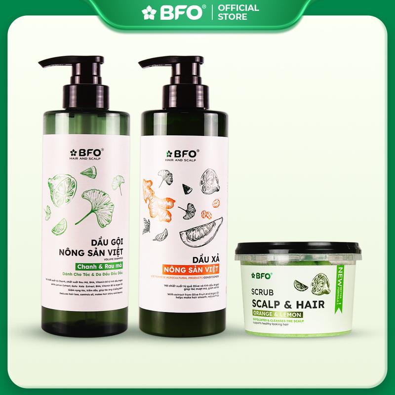 [KOL] Combo Dầu Gội & Dầu Xả 500ml & Tẩy Tế Bào Chết Da Đầu 300gr Chiết Xuất Nông Sản Việt Gừng, Bưởi, Chanh | Làm Sạch, Nuôi Dưỡng Da Đầu, Tự Hào Hàng Việt