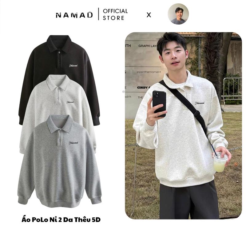   NAMAD x Thành Đơn Giản  Áo Polo Sweater Nam Nữ Basic Form Suông Dài Tay Cổ Bẻ Chất Liệu Ne 2 Da Cao Cấp Logo Chỉ Thêu 5DGiữ Nhiệt Tốt Namad 