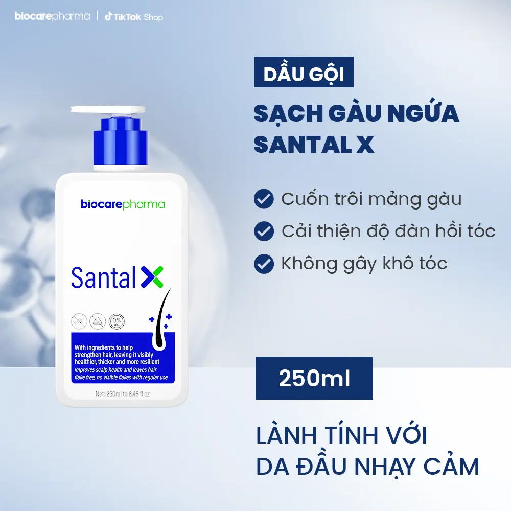 Biocarepharma Dầu gội hỗ trợ gàu nấm ngứa phiên bản cải tiến mới SANTAL X 250ml