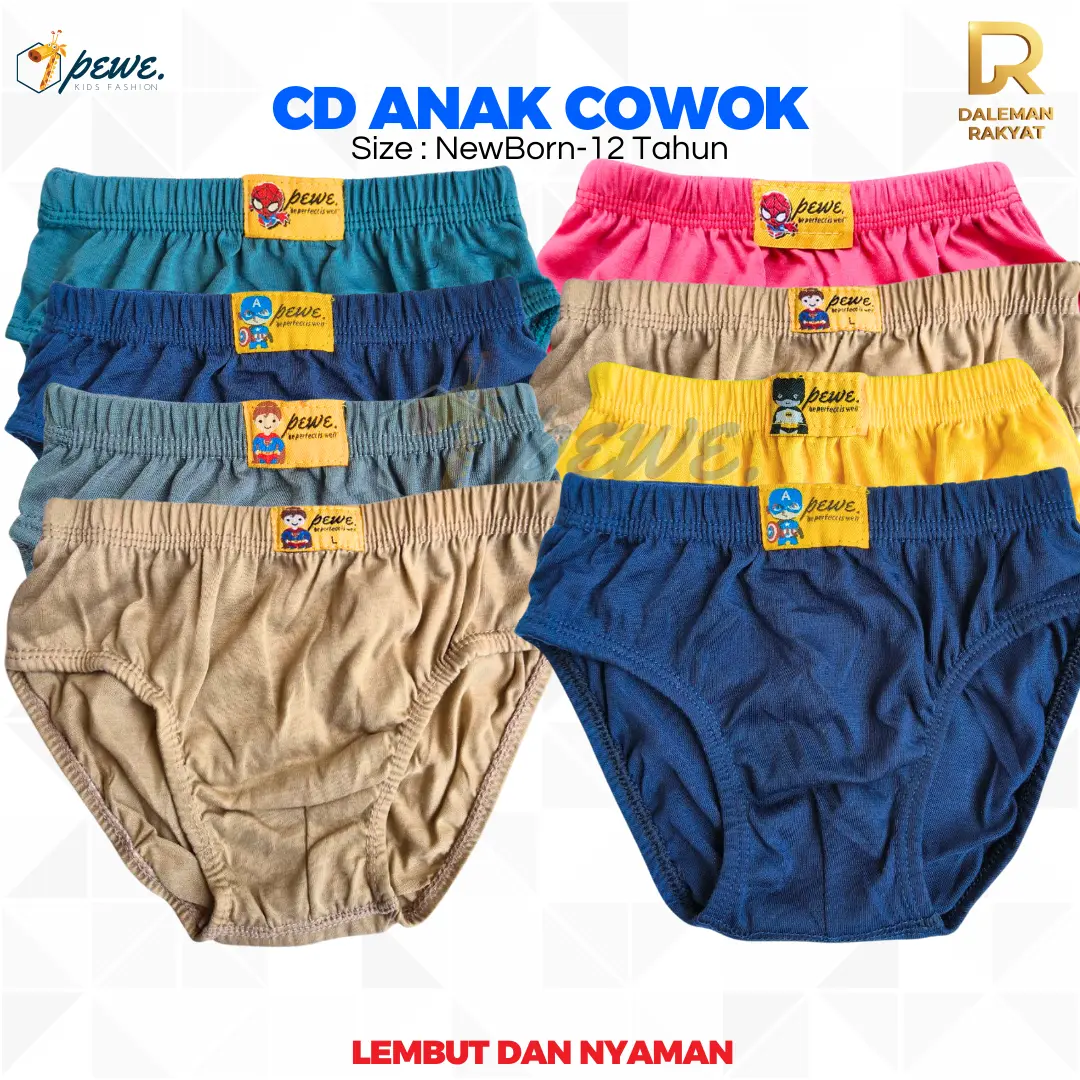 6 Pcs CD Anak Laki-Laki Mix Warna Terang & Gelap - celana dalaman anak laki laki Polos Bahan Katun Lembut Ukuran S M L & XL Usia 5-6 Tahun - celana dalam anak Cowok - Fashion celana dalam anak laki laki - celana dalam anak cowok - sempak dalam anak laki2