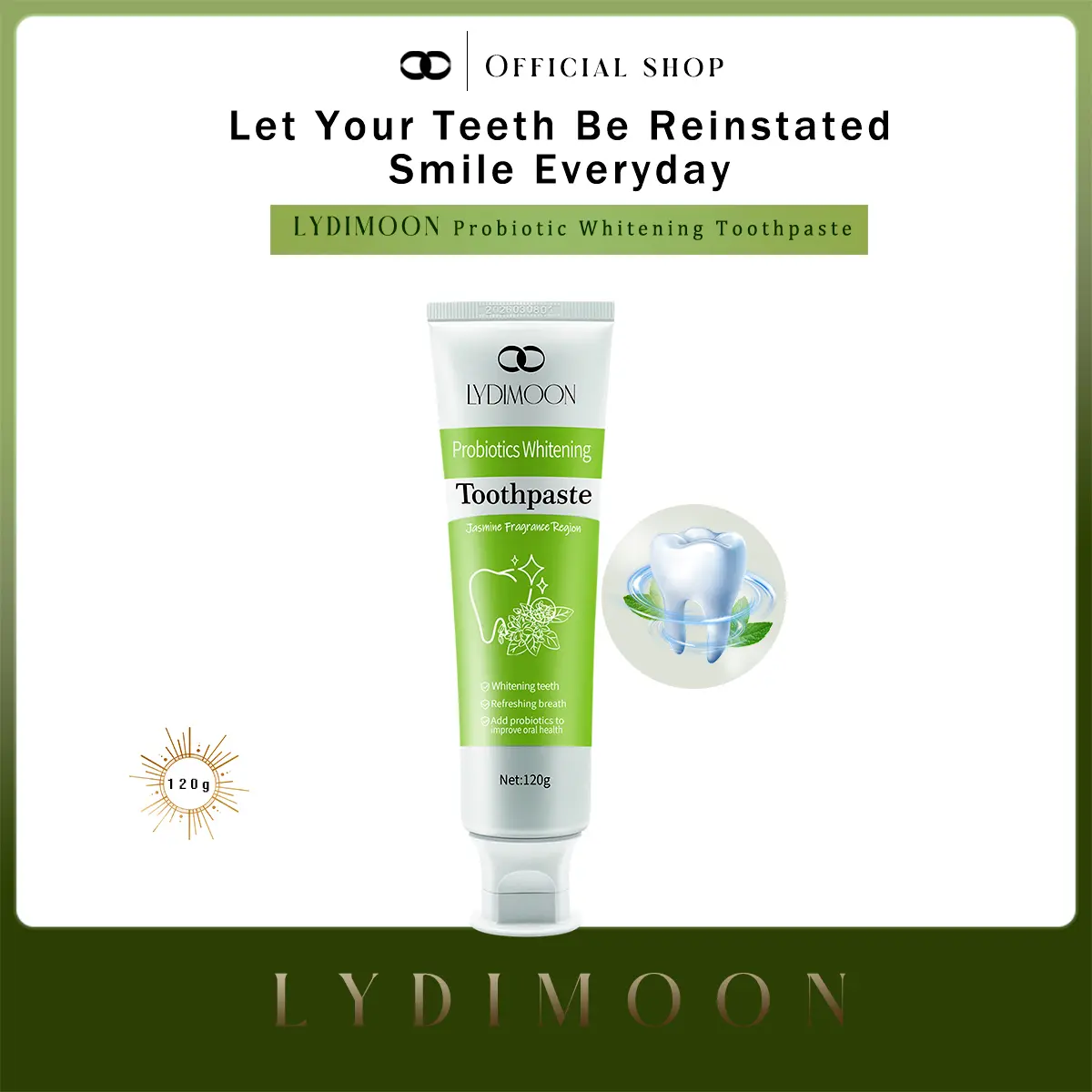 [SG Seller]LYDIMOON Pasta gig/ pemutih probiotic 120g(Free toothbrush) Oral Care REMOVAL YELLOW TEETH FRESHEN TOOTH SMOKE STAINS TONE WHITENING Toothpaste Pack Sensitive zen yum bright smile body  aid