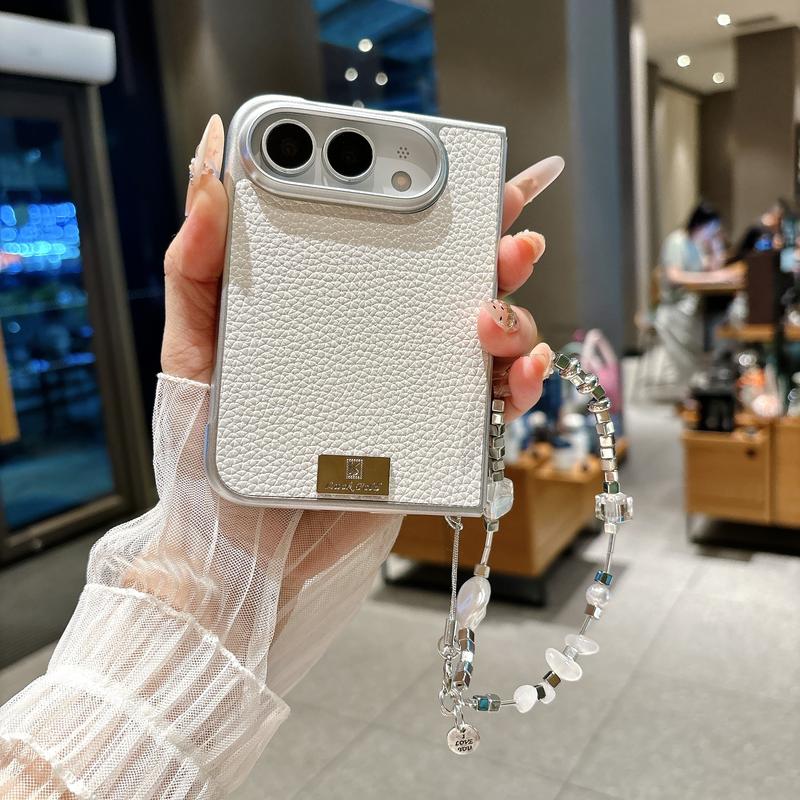 Ốp lưng da vân vải sầu riêng cho IPhone Duo/IPhone 18 Fold, ốp chống sốc gập gọn kèm dây đeo cổ tay, vỏ bảo vệ mỏng màu trơn ôm khít cho Apple IPhone Duo, bề mặt nhám