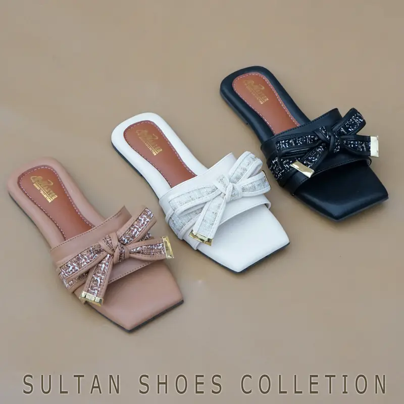 Sultan Shoes Gaya Style Korean Sandal Teplek Wanita Flat Tali Dasi Pita Anyam Premium Kekinian Terbaru | Sendal Slop Slip On Elegan Strip Pita Bahan Kobe Premium | Sndal Santai Casual Terbaru 2025 0