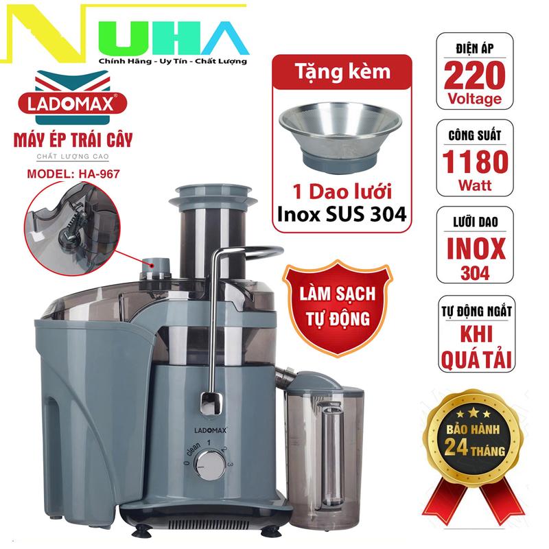 Máy ép trái cây cho quán vệ sinh tự động Ladomax ECO-967(HA967), công suất khỏe 1180W, ép chuyên cứng