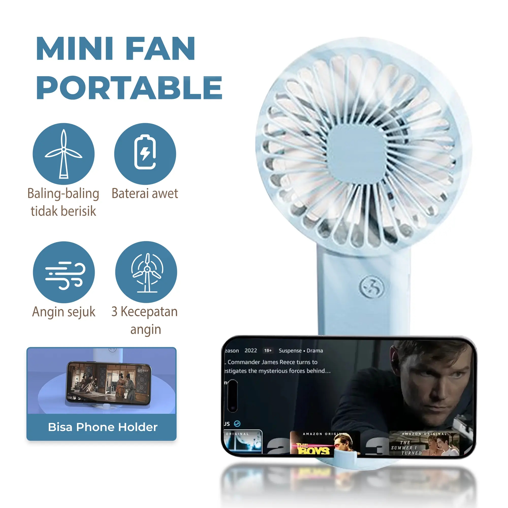 107 Home Kipas Mini Portable F10 Angin Kencang Sejuk Dudukan HP Phone Holder