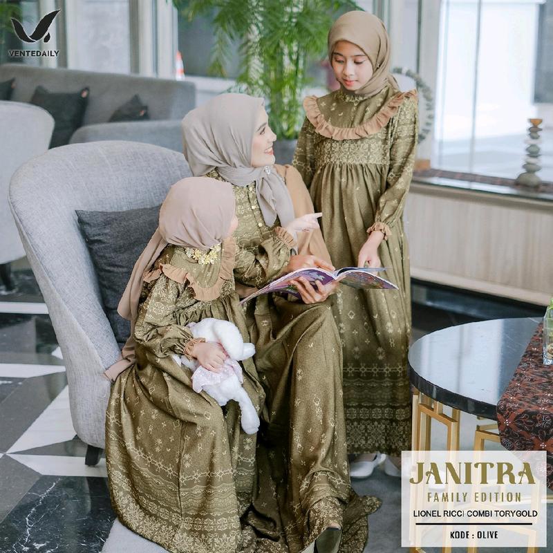 SISOL - JANITRA FAMILY SET SERIES ORI VENTEDAILY 2025 - Baju Seragam Sarimbit Lebaran Idul Fitri Idul Adha Halal Bihalal Keluarga Dress Dewasa dan Anak + Kemeja Koko Dewasa dan Anak Kembaran Motif dan Bahan Leonel Ricci mix Torygold Premium Ekskulif 6