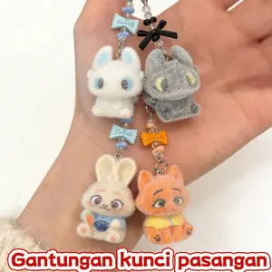 {Ready} Toy-Verse 2pcs Pasangan Antrean Permen Zoo Topia Nick Judy Bahan Flocking Toothless Gantungan Kunci Tas Gadis Cantik Hadiah Unik Tema Zootopia Aksesori Tas
