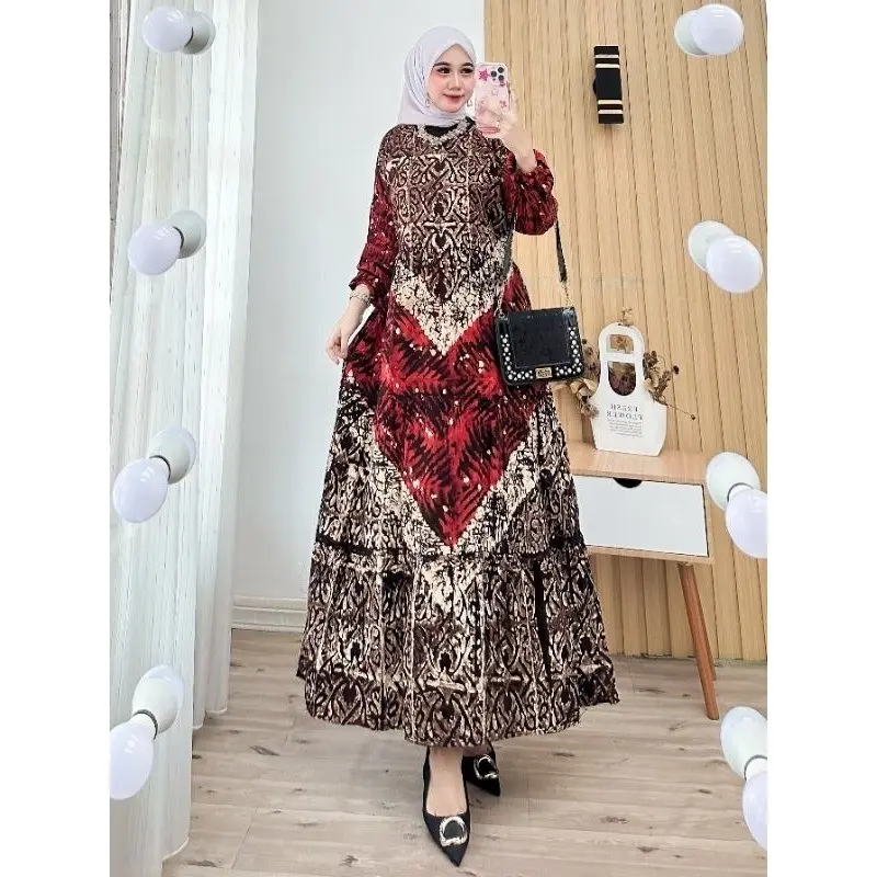 Zaneera Batik - Gamis Twill Ori Cap Malaman Pekalongan Rayon Premium Tebal Berkualitas Motif Tiara Series Dress Muslim Wanita Terbaru Model Susun Rempel Karet Nyaman Lembut 3