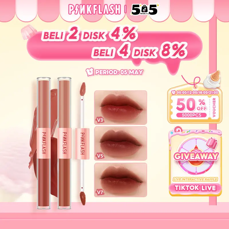 [Official] PINKFLASH DoubleSense 2 IN 1 Dual-ended Lipstick Liquid Matte Lipstik Ombrelips Velvet Tint Lightweight High Pigment Lasting Waterproof gloss