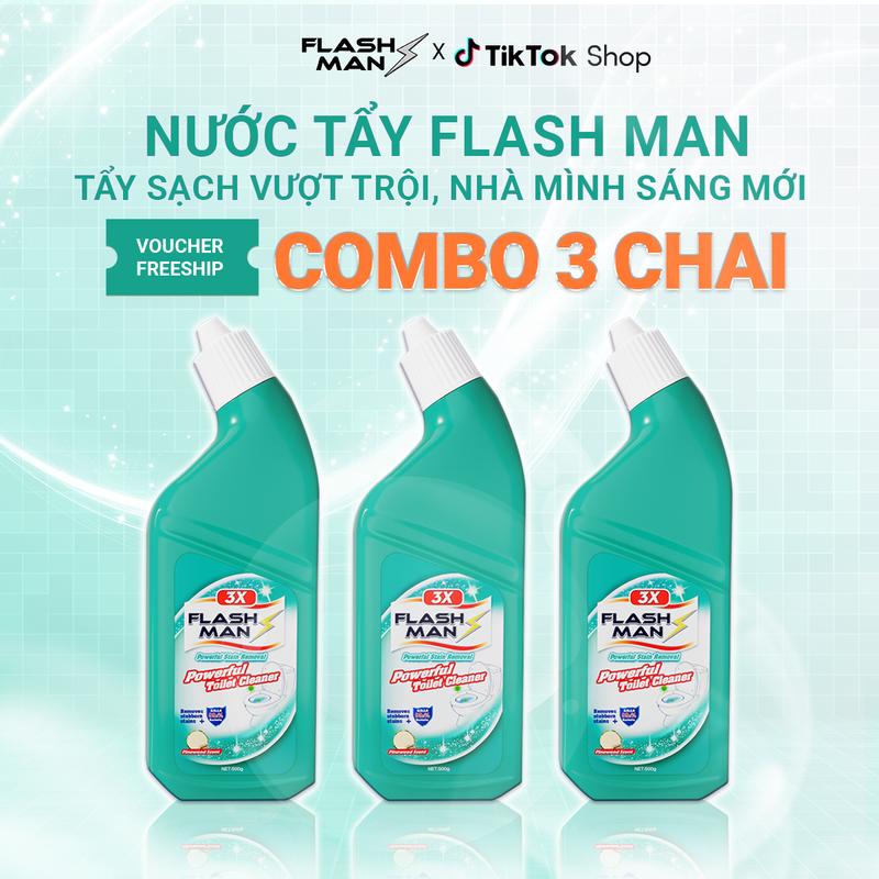 COMBO 3 CHAI Nước tẩy bồn cầu Flashman - Làm sạch hiệu quả - Diệt khuẩn - Khử mùi khó chịu 500g 1 chai