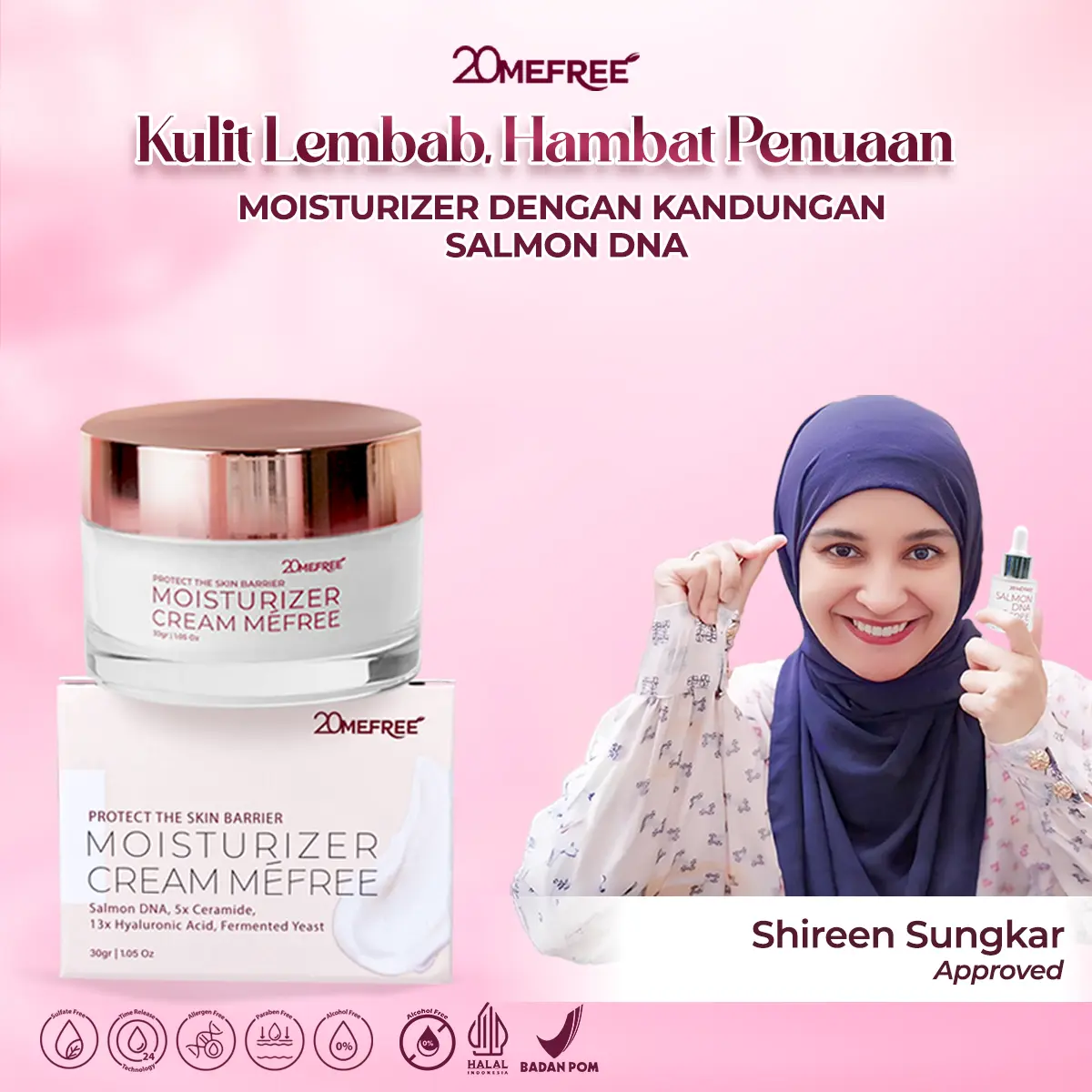 Moisturizer Cream Mefree - Perfect Protect the Skin Barrier - Salmon DNA, 5x Ceramide, 13x Hyaluronic Acid with Fermented Yeast Pelembab Mencerahkan Kulit, Memperbaiki Skin Barrier Untuk Kulit Berjerawat dan Kering serta Memperlambat Tanda Penuaan