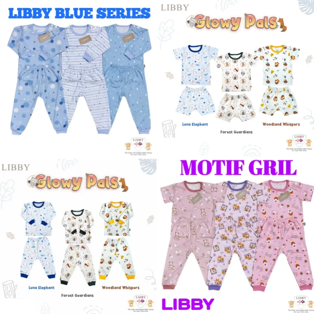 Promo Setelan MIX Libby baju pendek celana panjang kancing pundak size S M L ( 1 SET ISI 3 STEL ) Parsel Bayi