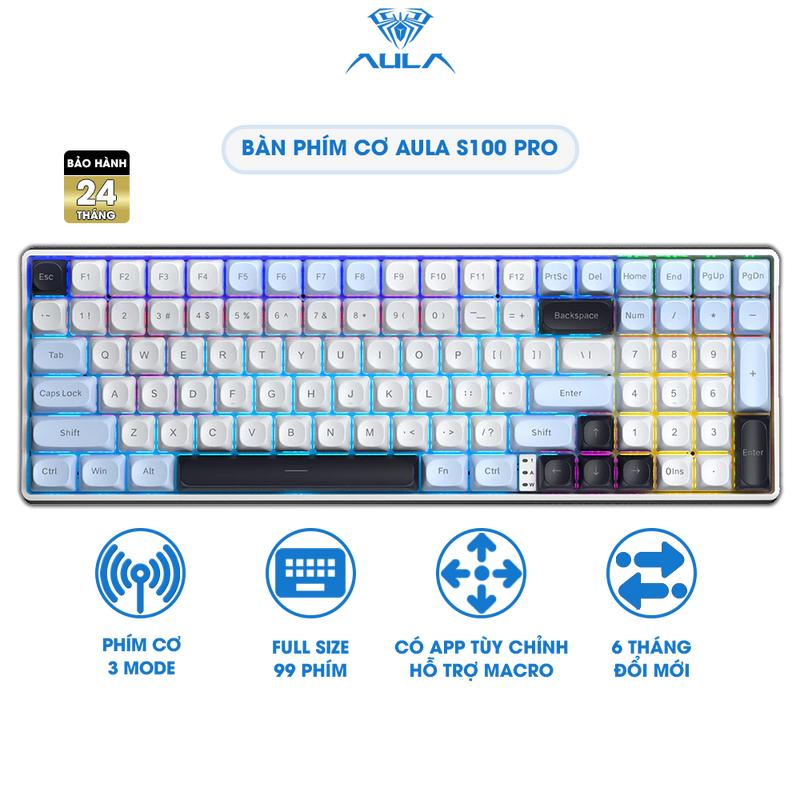  Bàn Phím Cơ AULA S100 S100PRO 99 Phím PBT Keycaps Bàn Phím Văn Phòng Độ Trễ Siêu Thấp Chính Hãng 
