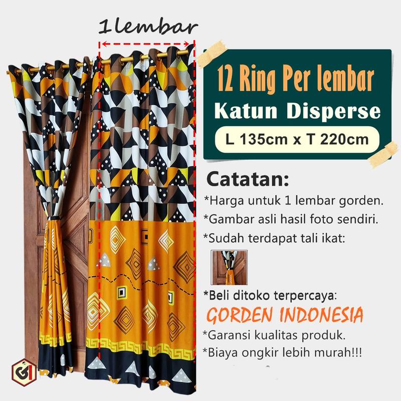 Gorden Pintu Murah Hordeng Jendela Panjang untuk Ruang Tamu atau Kamar Tidur model Smokring 12 Ring Warna Gold Kuning Kain Katun 2