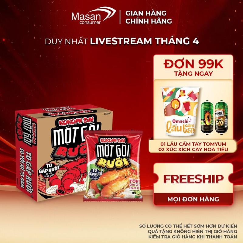 Thùng Mì Kokomi Đại một gói rưỡi Tôm chua cay MN 30gói x 113gr