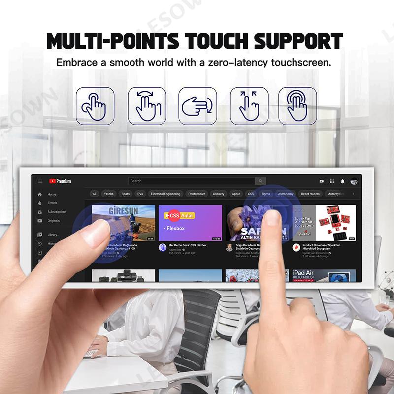Product Introduction of LESOWN 7.9 inch 400x1280 IPS Bar LCD HDMI Wide Display Touch 500Nits High brightness 7.84 Long Stretched Secondary Monitor White 0
