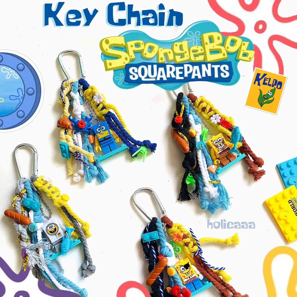 BAG MACRAME / KEYCHAIN LEG0 SPONGEBOB / GANTUNGAN TAS SPONGEBOB / KEYCHAIN BRICKS / GANTUNGAN KUNCI labubu charm
