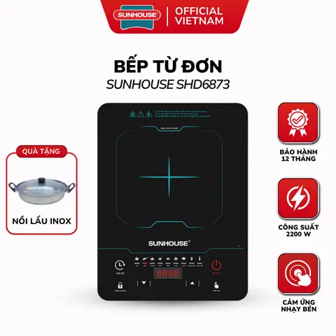 Bếp Từ Đơn SUNHOUSE SHD6873 - Bảo Hành 12 Tháng, 7 Chế Độ Nấu Linh Hoạt, Mặt Kính Chịu Lực, Nhiệt