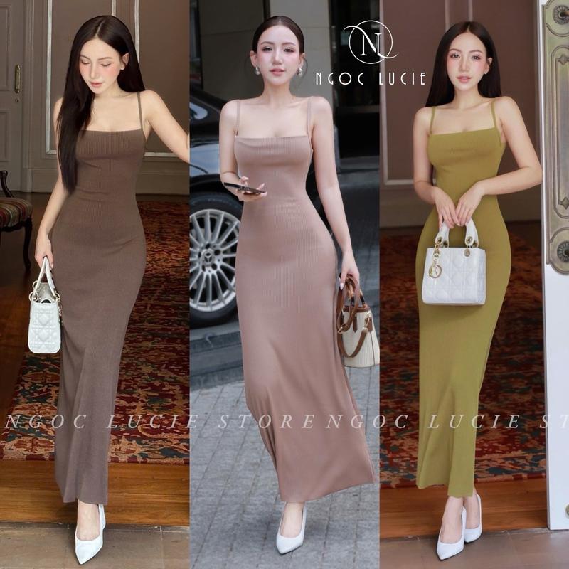 [NGỌC LUCIE] D123 - Đầm midi basic len tăm Ngọc Lucie Store Nữ Dress Nhung Women - (không kèm phụ kiện túi xách)