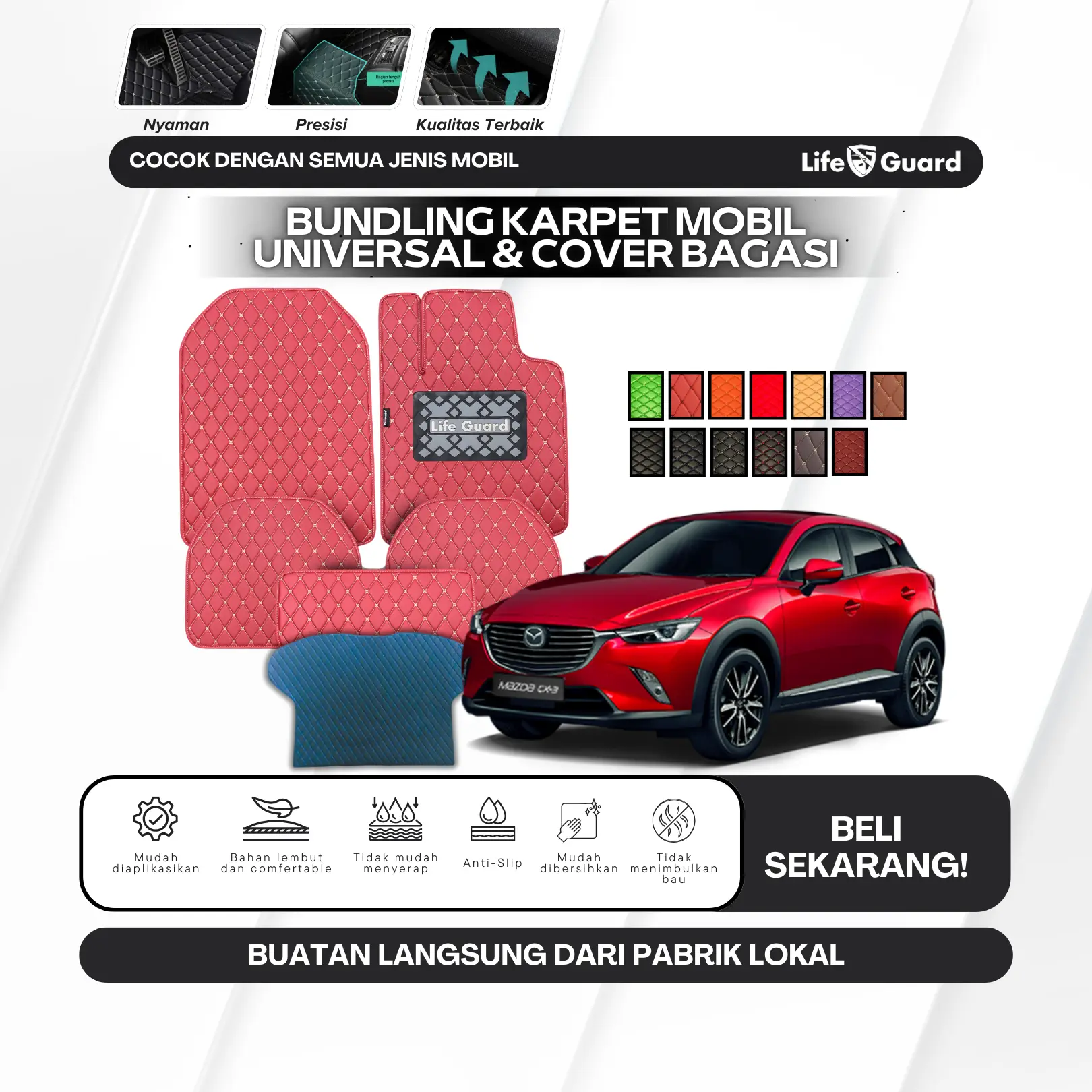 Lifeguard PROMO Paket Premium Karpet Mobil Universal + Cover Bagasi Custom Ukuran Besar / Kecil