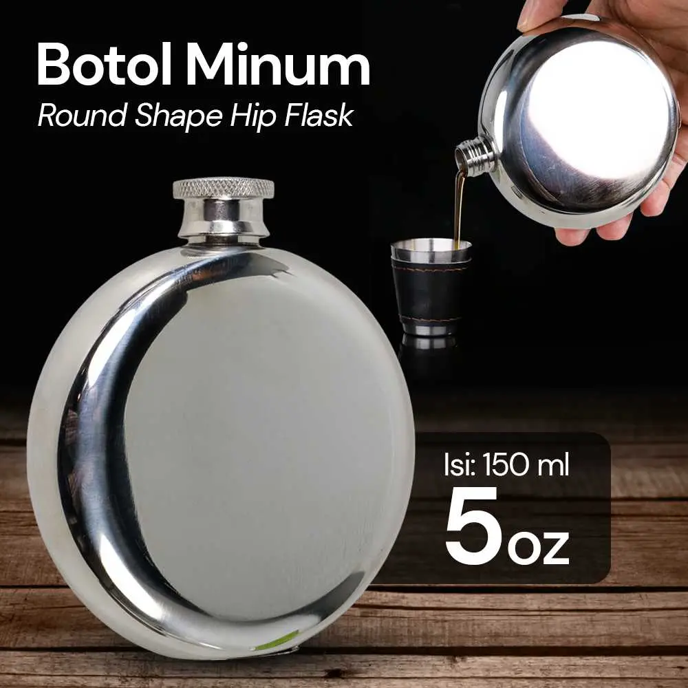 Botol Minum Wine Bir Lingkaran Bulat Flask Hip Round Shape Stainless Steel 5oz