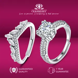 OS1-D84 Cincin Set Double Wanita Cranberry Jewelry Premium Lapis Platinum Anti Luntur Anti Berubah Warna Garansi 1 Tahun Resmi Size Adjustable Kualitas Grade Terbaru Aksesoris Perhiasan Cincin Nikah Permata VVS1 Elegan COD