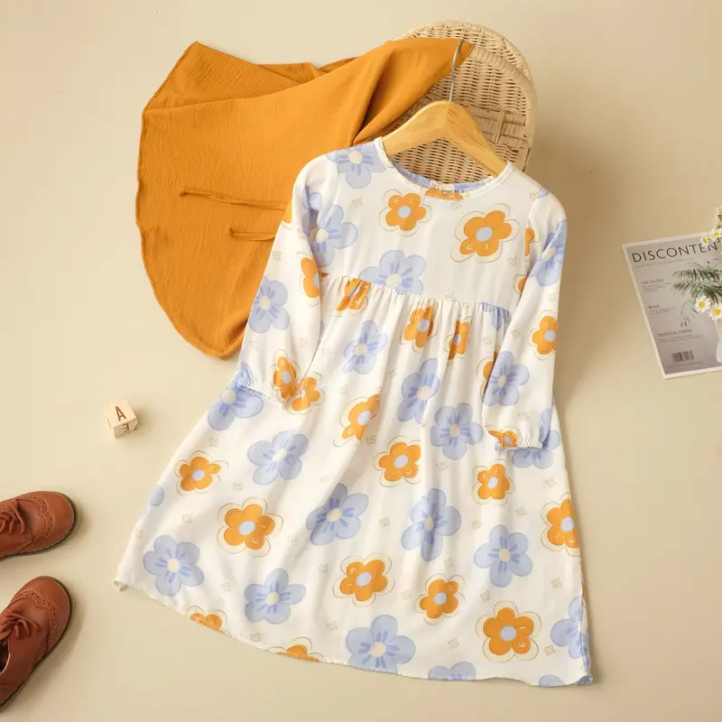 Set Gamis Anak Rayon - size 1 sampai 6tahun - Zunaira Set - Warna warna pastel 4