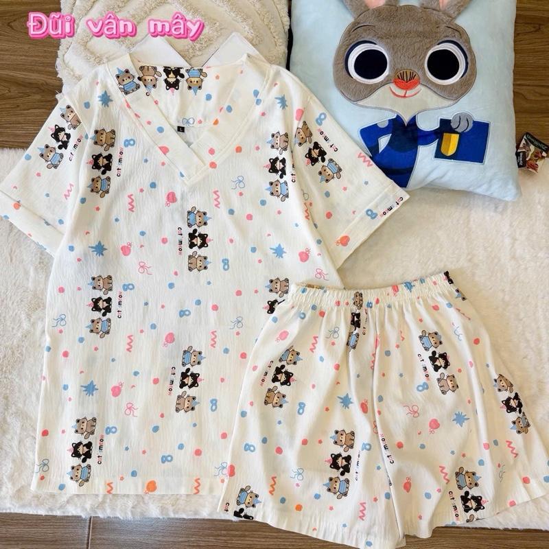 Bộ Đồ Ngủ CỬA HÀNG VYVY (Bộ Cổ V) 03 nhiều hình dễ thương mặc nhà mùa hè, chất liệu đũi vân mây