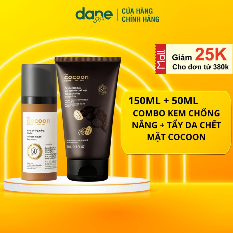  Combo Kem chống nắng cho da dầu mụn chiết xuất bí đao COCOON 50ml  SPF 50+ PA++++ 