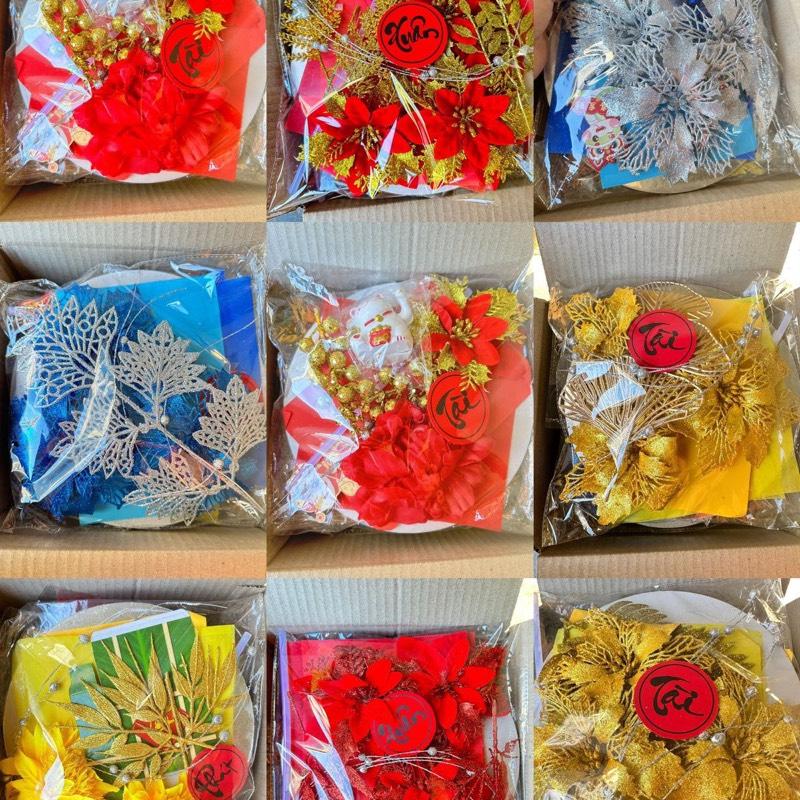 Combo 5 set phụ kiện trang trí tháp bánh tháp nước Tết 2026- Kèm 5 que keo nến