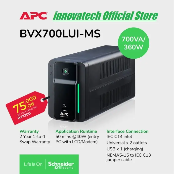 APC BVX700LUI-MS UPS 700VA 360W BVX700LUIMS BVX700 BVX700L EASY USB 1