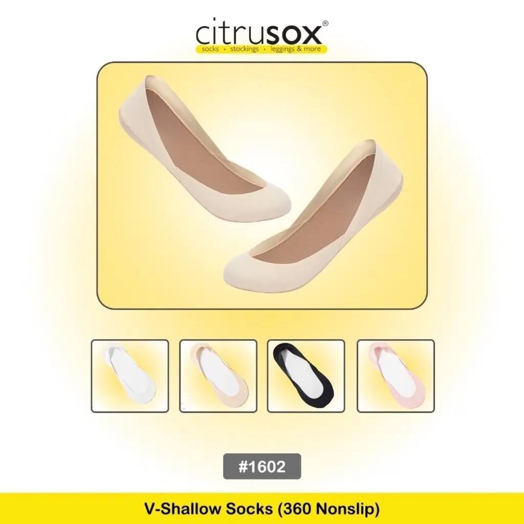 CITRUSOX 360° NonSlip V-Shallow Women No-Show Socks (22-25 cm fits EU36-40) #1602 Nylon Silicon