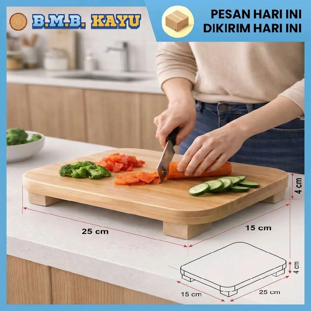 Talenan Kayu Mahoni Model Duduk Minimalis Uk 25x15x4 CM Food Grade Dapur Kitchenware Wajan Anti-Bakteri Kokoh dan Tebal