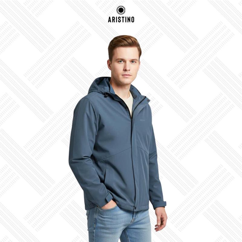   MỚI  Áo Khoác Gió Thu Đông 2 Lớp Nam Aristino Khóa kéo ẩn cúc bấm giúp áo trông tinh gọn phom Regular Fit AJK003EDP01 