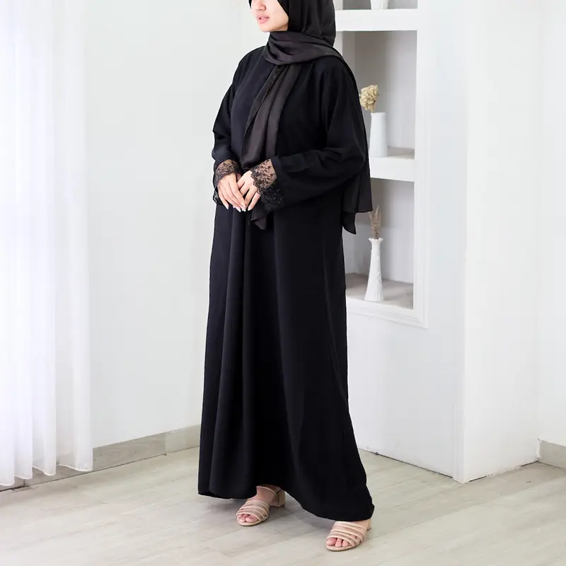 Gamis Abaya Mecca Polos bahan woolpeach premium warna hitam dan putih 1