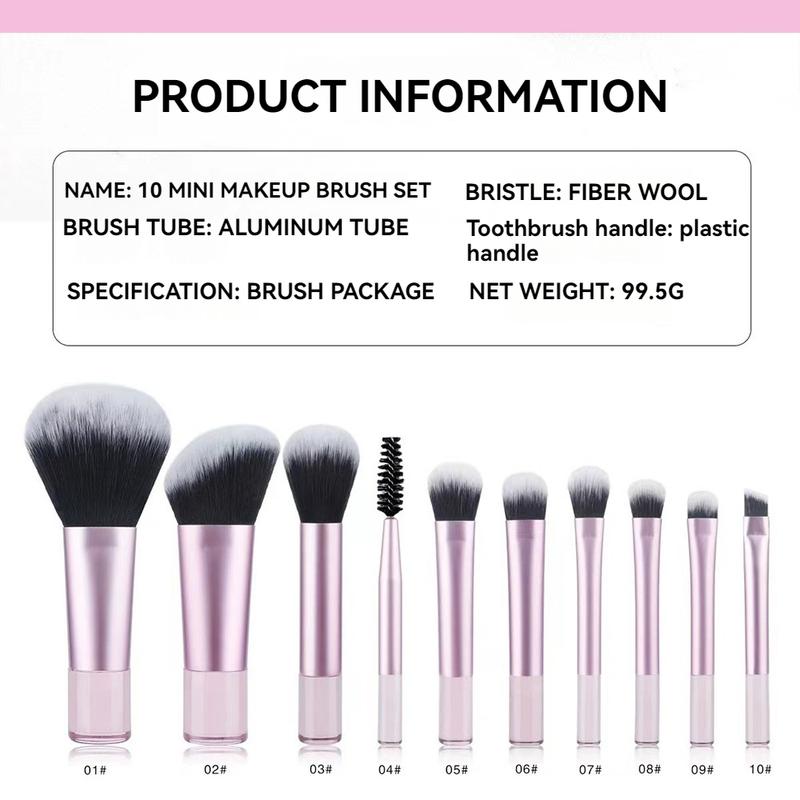 Product Introduction of 10pcs Multicolor Short Handle Portable Makeup Brush Set with Storage Bag Including Blush Brush Loose 17