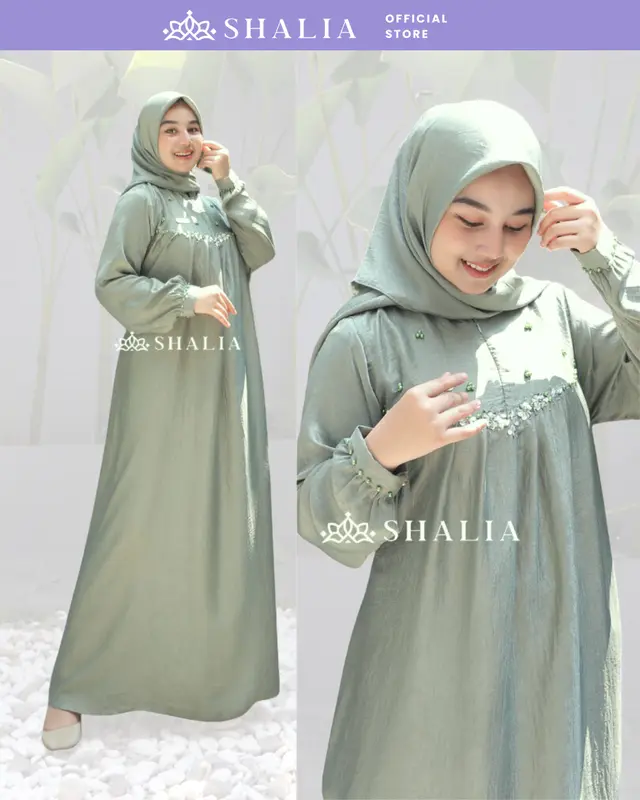 LUXURY Shalia | HUMAIRA Dress Set Hijab Santorini Silk Gamis Lebaran Simple Wanita Muslim Syari Payet Busui Mewah FREE BROS Pesta Kondangan Dewasa Nyaman Panjang 0